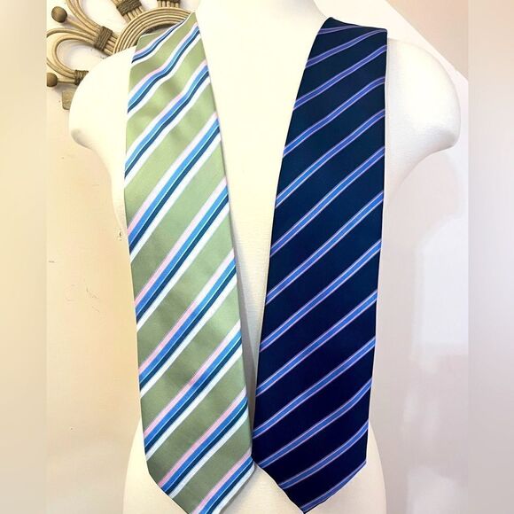 Ermenegildo Zegna Stripes Silk Ties Blue Pink Green - Picture 1 of 5